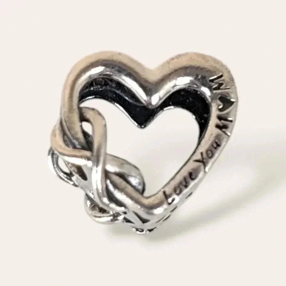 (2/$20) Pandora 925 Love  Mom Woven Infinity Heart Cutout Bracelet Charm - Picture 1 of 7